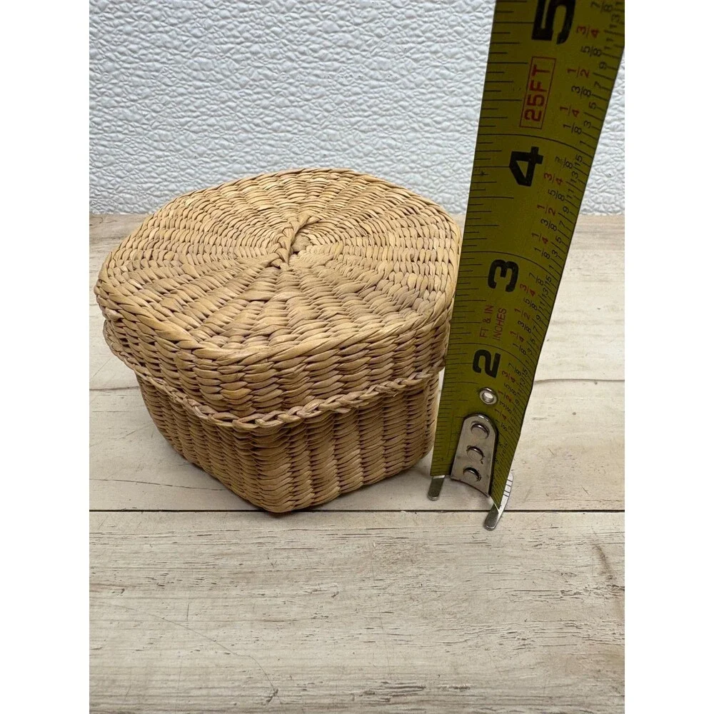 Vtg Set Of 2 Handwoven Basket Handmade